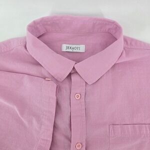 JEKAOYI Button Down Shirt Mens L Minimalist Cotton Linen Shrt Sleeve Pink Summer